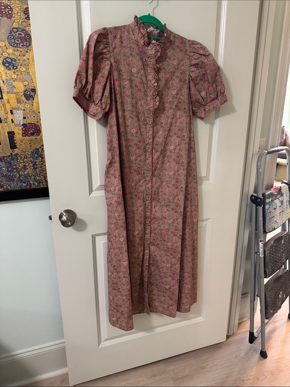 entro Floral Ruffle-Neck Maxi Dress in Dusty Rose and Pink
